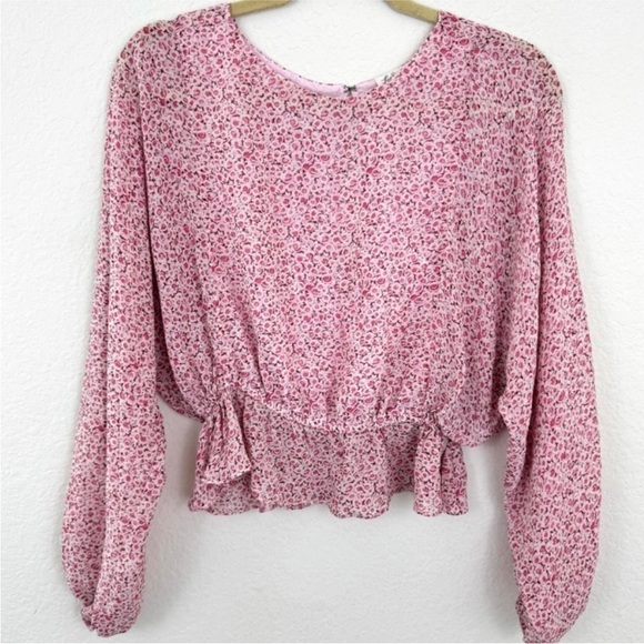 LOVE SHACK FANCY Silk Floral Print Nellie Pink Ruffle Dolman Blouse Size Small - Picture 15 of 16